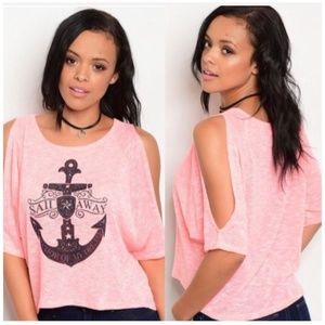 Cold Shoulder 3/4 Sleeve Crop Top